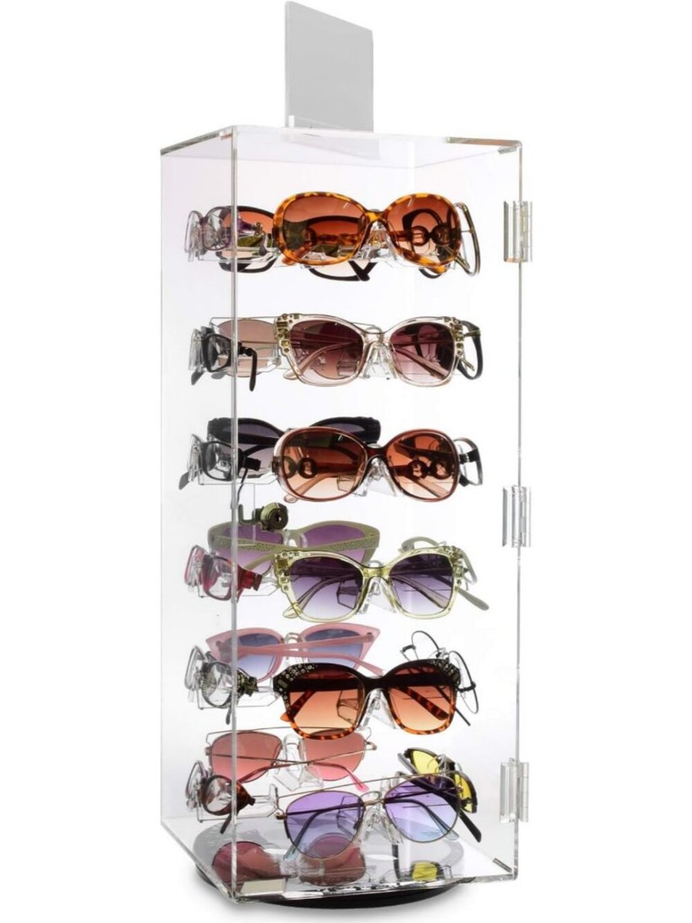 Lockable Rotating Acrylic Sunglasses Display Case with 24 Frames - Stylish